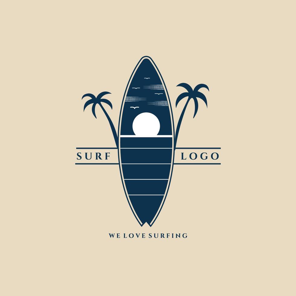 logotipo, icono y símbolo vintage de surf, con diseño de ilustración de vector de emblema