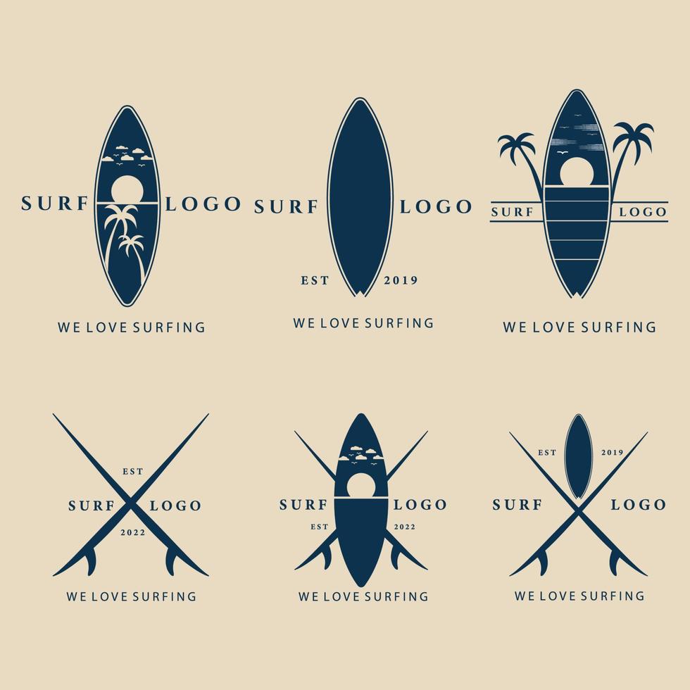 logotipo, icono y símbolo vintage de surf, con diseño de ilustración de vector de emblema