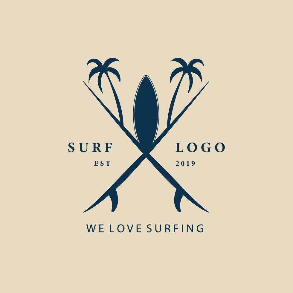 logotipo, icono y símbolo vintage de surf, con diseño de ilustración de vector de emblema