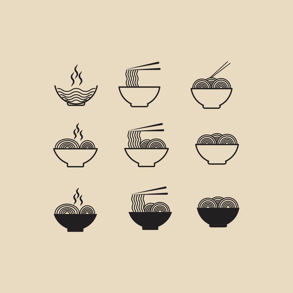 set ramen noodle linear logo, icon and symbol, with emblem vector illustration design