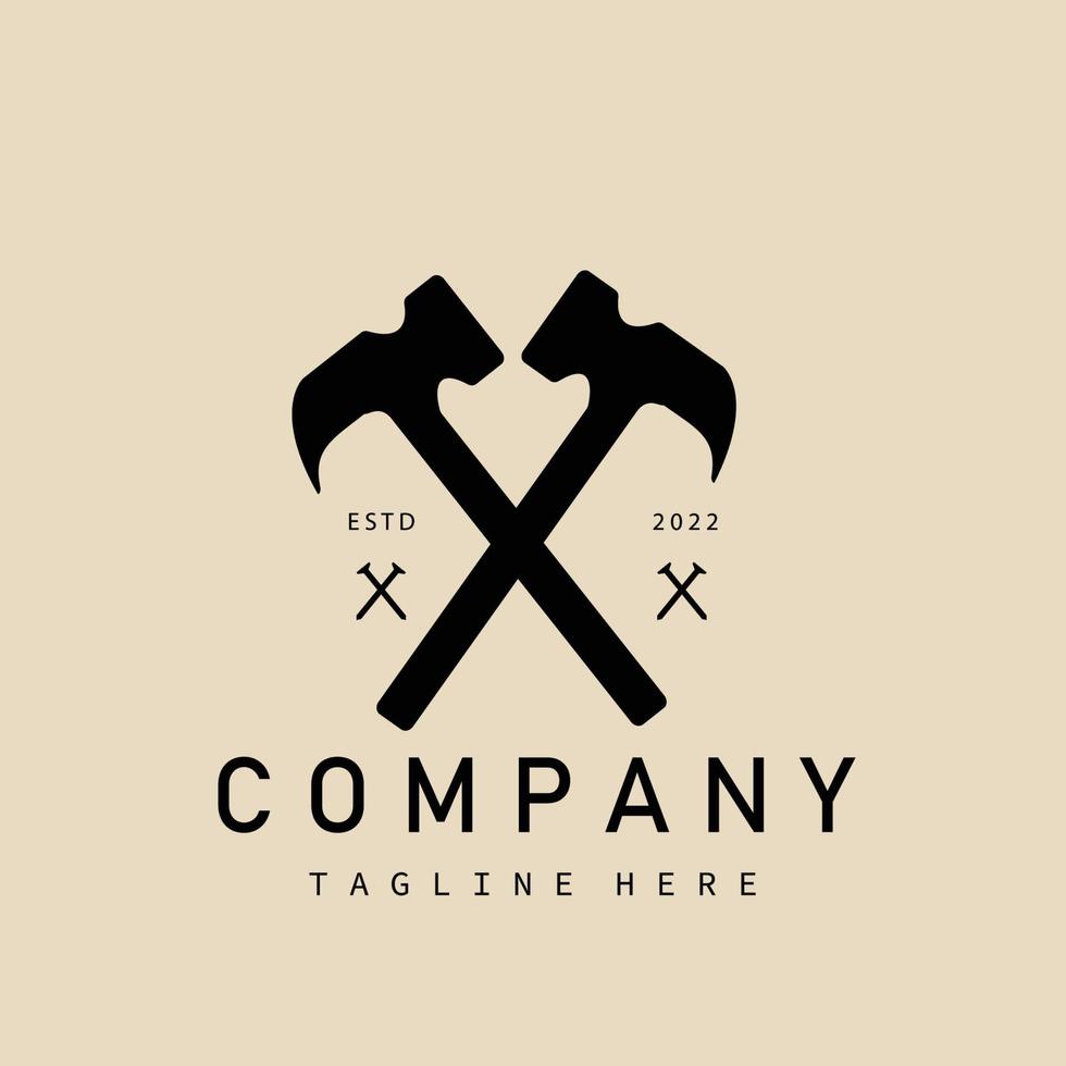 logotipo, icono y símbolo vintage de yunque de martillo, con diseño de ilustración de vector de emblema