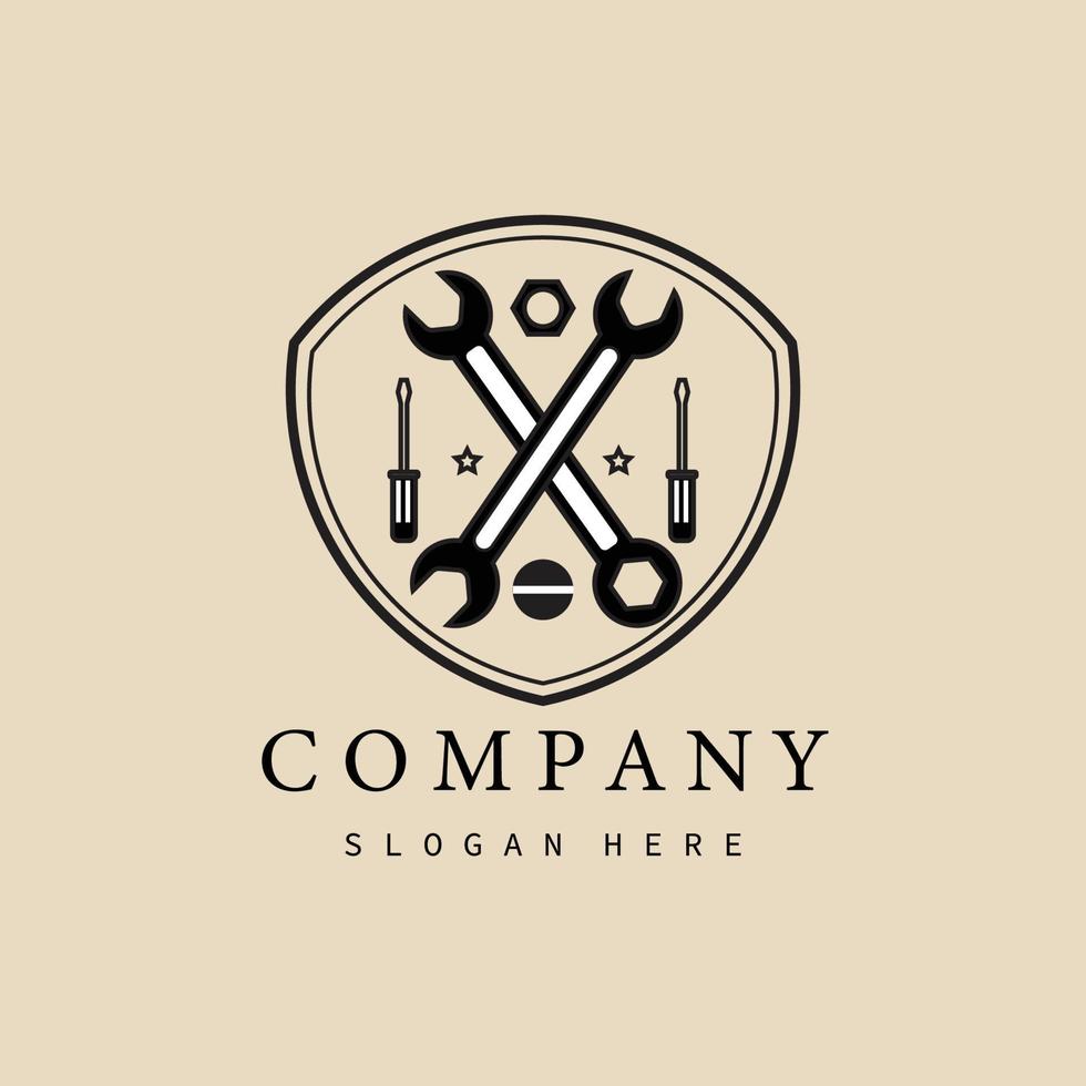 mechanic wrench linear logo, icon and symbol, with emblem vector illustration design