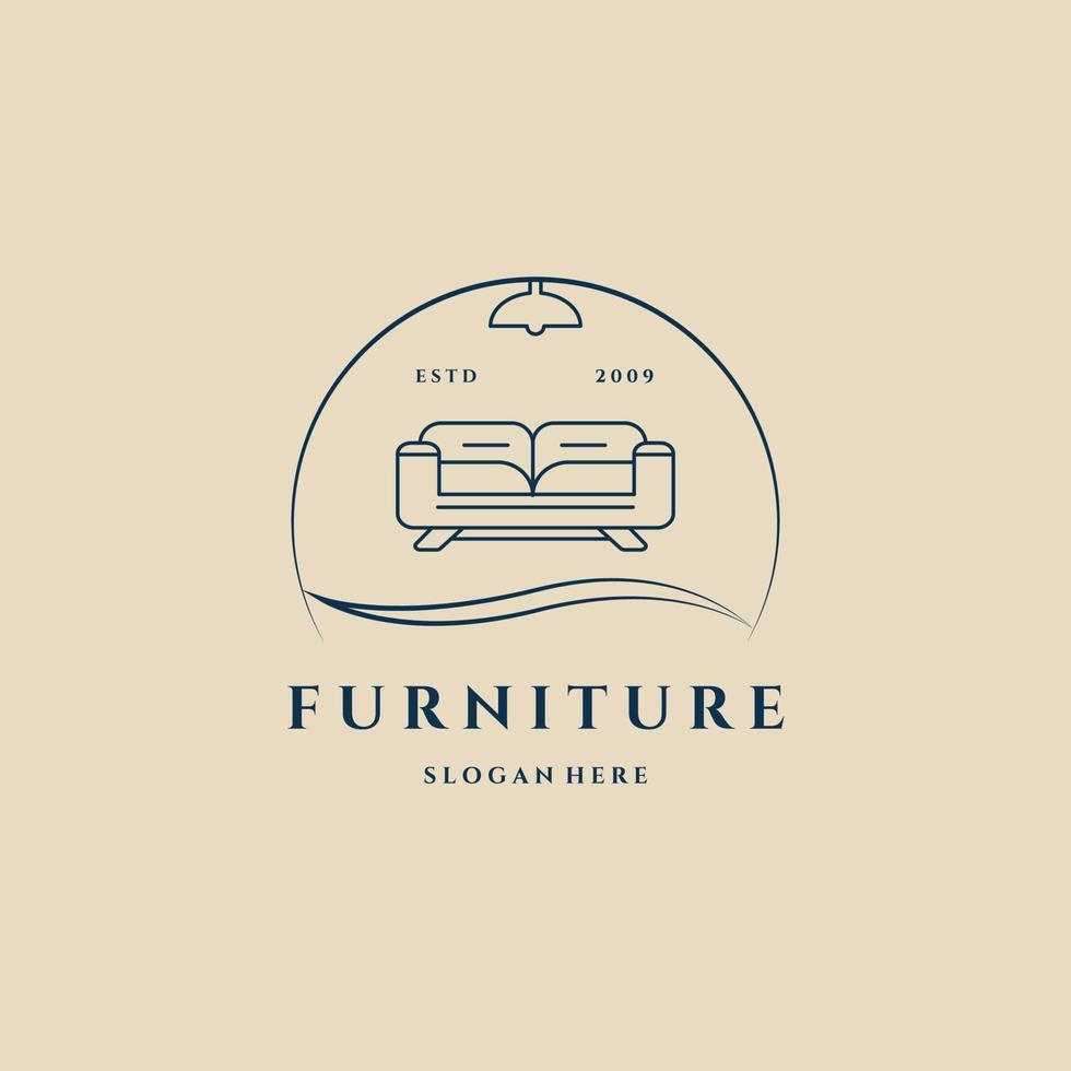 logotipo, icono y símbolo de arte de línea de muebles, con diseño de ilustración de vector de emblema