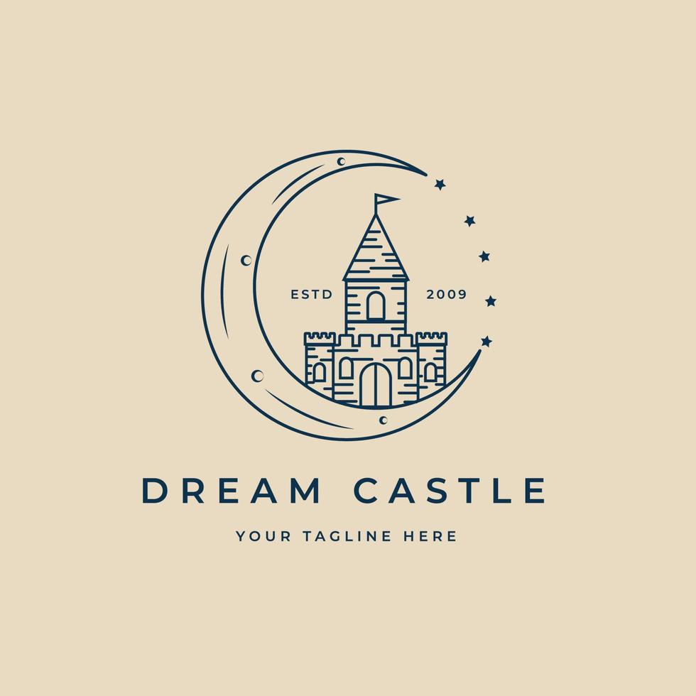 dream castle line art logo, icon and symbol, with emblem vector illustration design