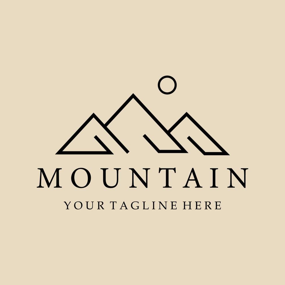 diseño de ilustración de vector de icono y símbolo de arte de línea de logotipo de montaña
