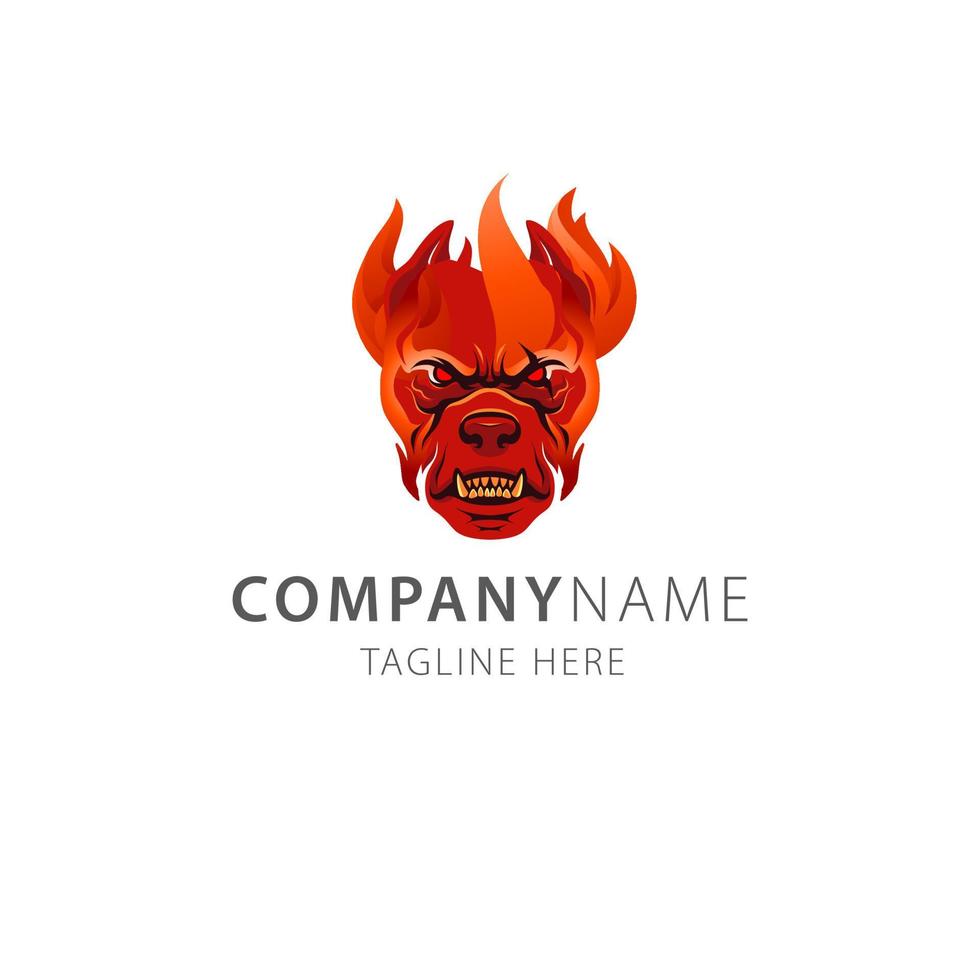 flaming red dog hunter illustration logo vector