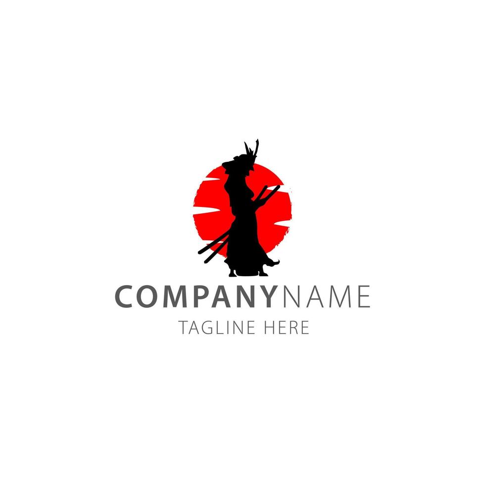 silhouette samurai legend with sword logo vector