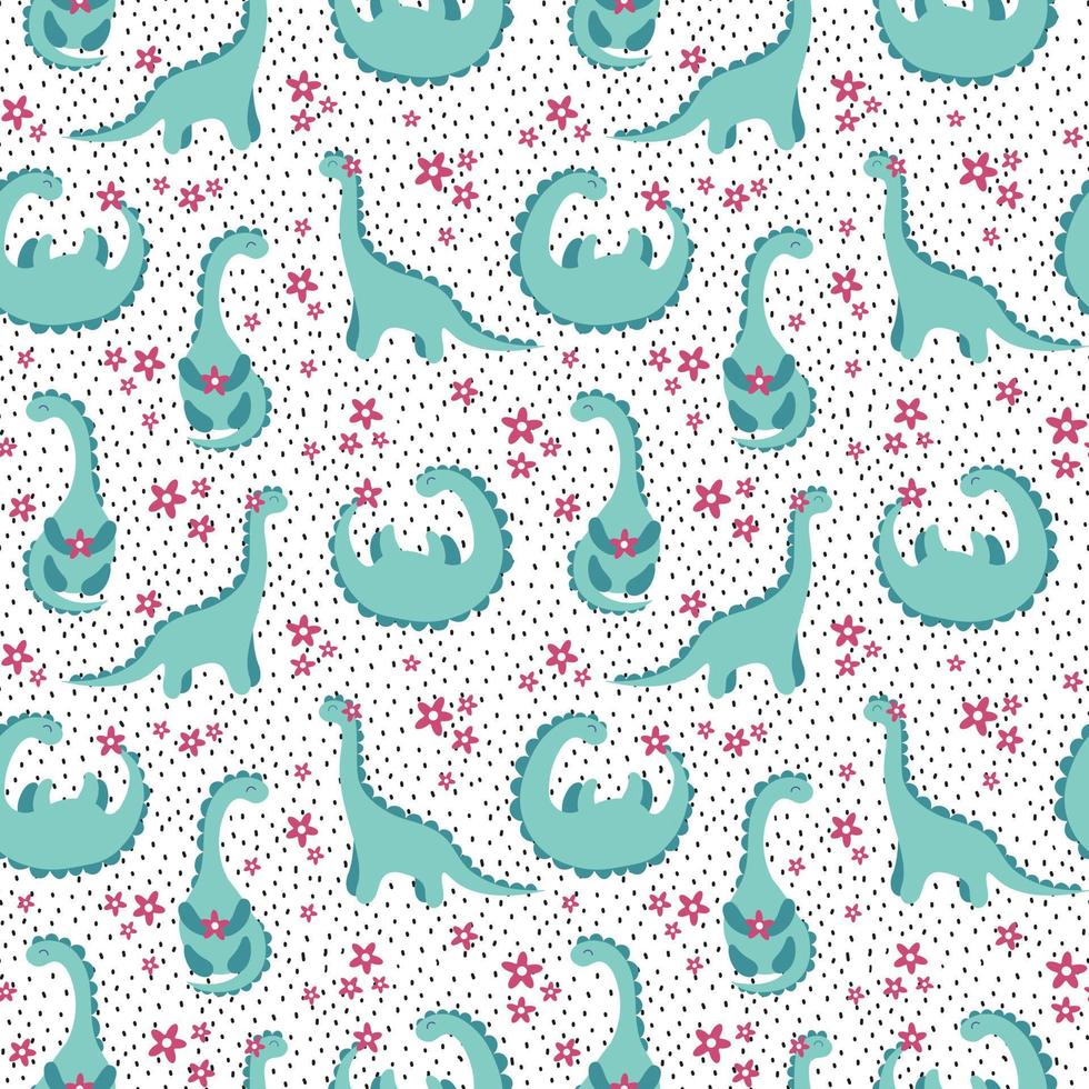 Seamless pattern Cute Dino. Prints for baby room, baby shower, greeting card, kids and baby t-shirts Original texture for textile, fabric, wallpaper, apparel, clothing. Hand drawn vector illustration