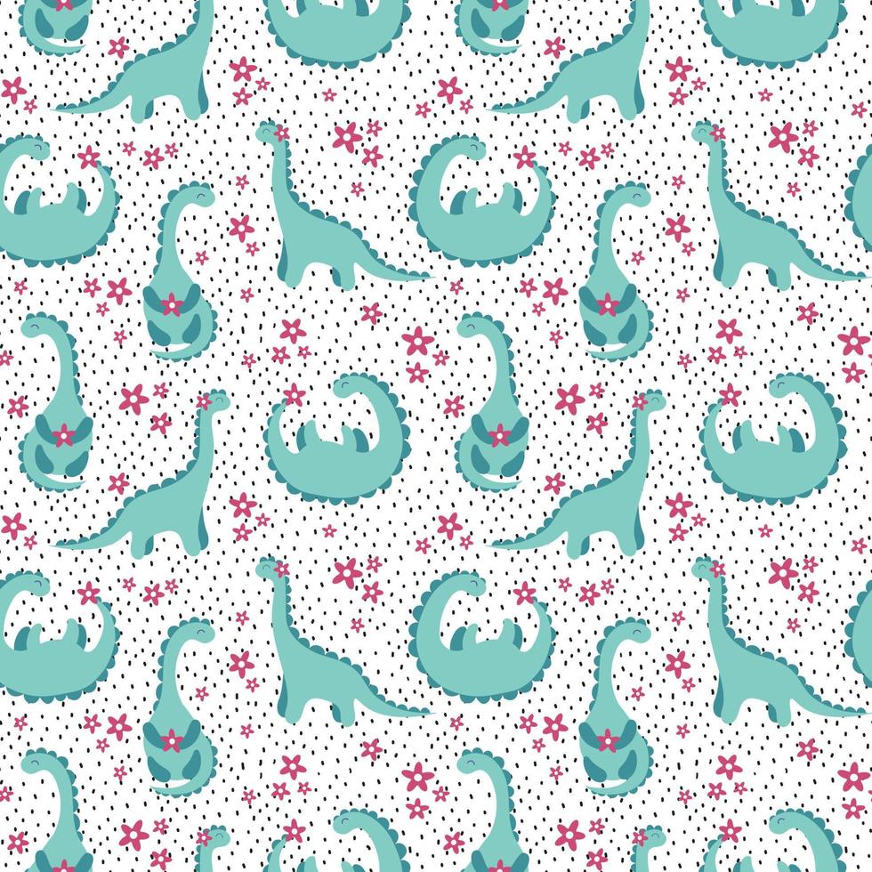 Seamless pattern Cute Dino. Prints for baby room, baby shower, greeting card, kids and baby t-shirts Original texture for textile, fabric, wallpaper, apparel, clothing. Hand drawn vector illustration