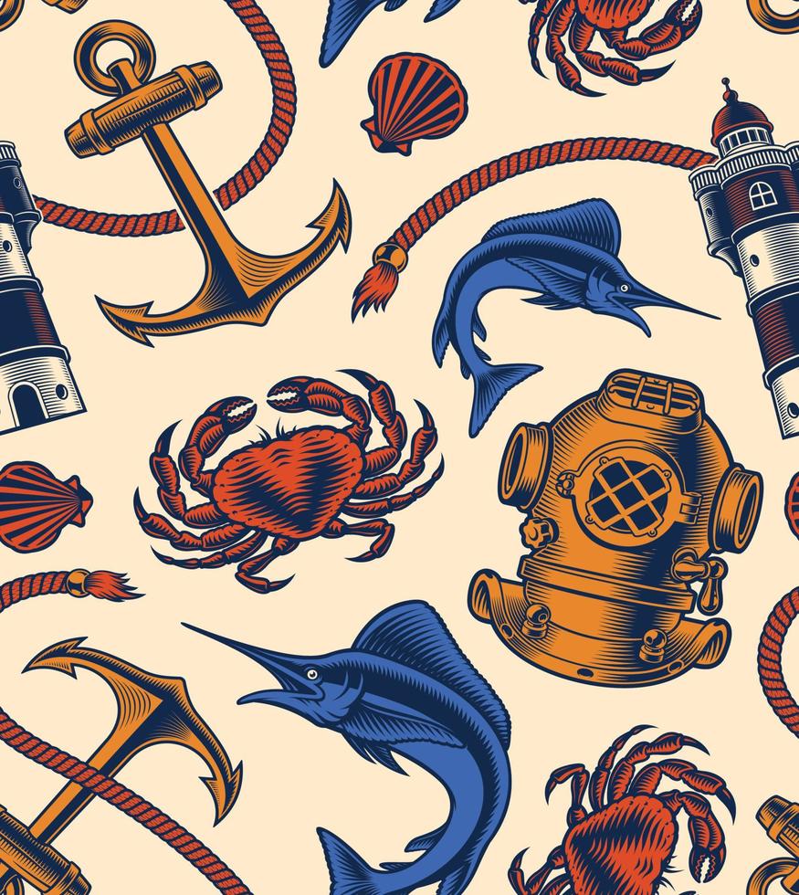 Vintage color nautical background vector