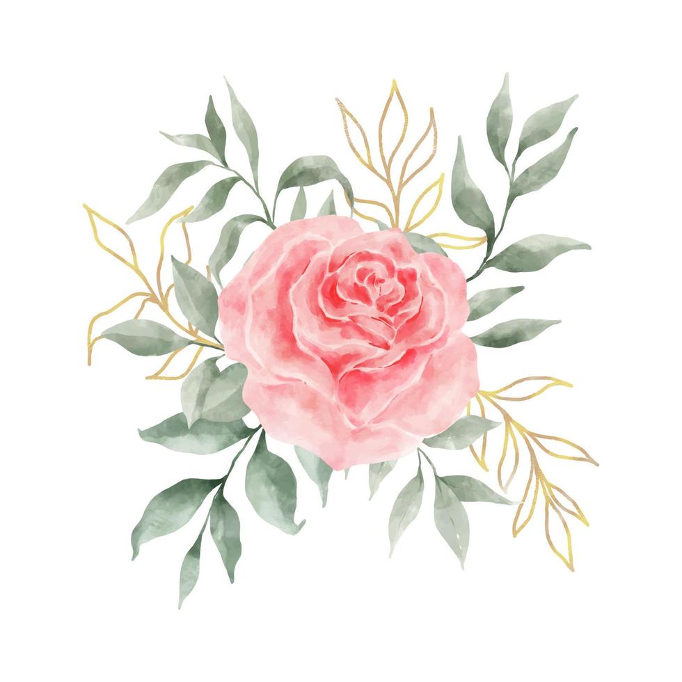 Pink and Red Rose Flowers Watercolor vector isolated on white background. Vintage Flowers and Leaves graphic for wedding, invitation card. Floral illustration