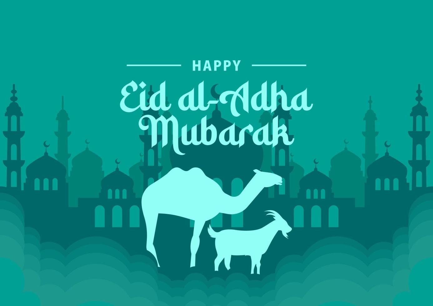 Eid al-Adha vector illustration. Fit for banner, cover, poster, flyer, backdrop, background. Eps 10. Islamic landscape background.