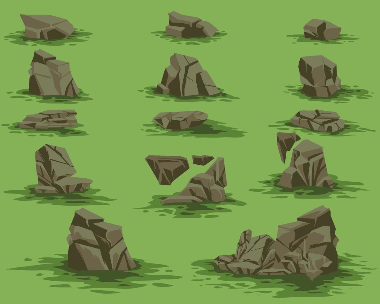 Stone on grass element illustration for comic, poster, background, apparel,game assets. Vector eps 10