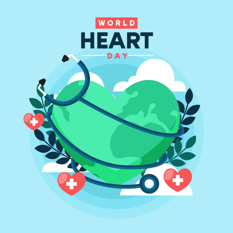 fondo de color azul suave de la ilustración del día mundial del corazón en diseño plano. pasos vectoriales 10 vector
