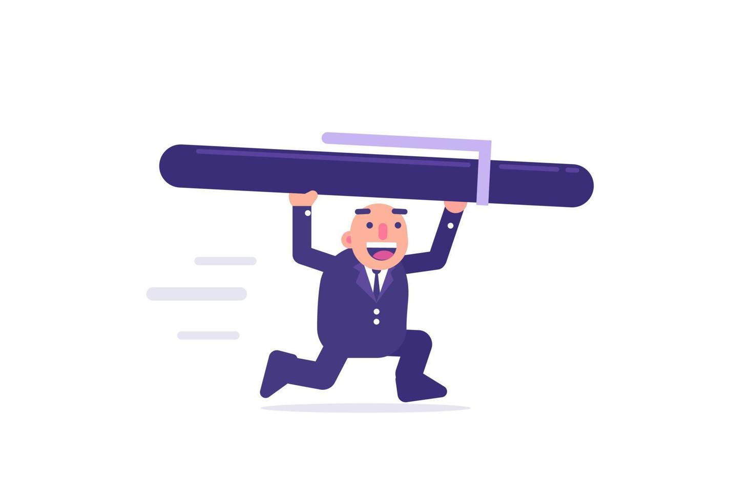 Businessman Running While Lifting Pen. Business Vector Illustration