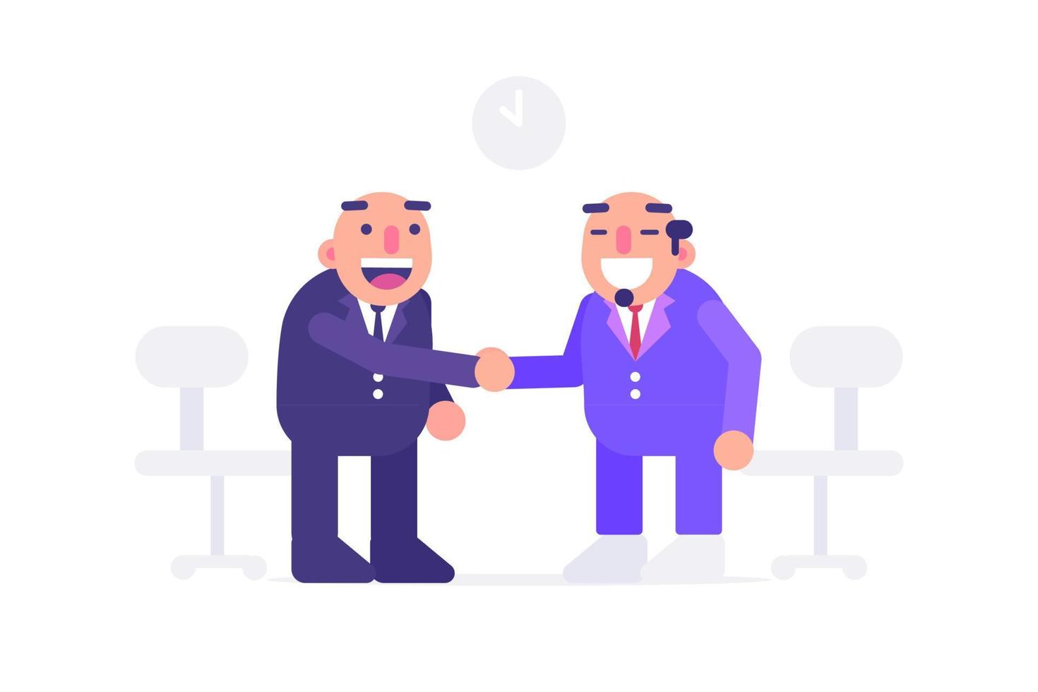 Bald Businessman Meet Relation in A Meeting. Business Flat Design Vector Illustration