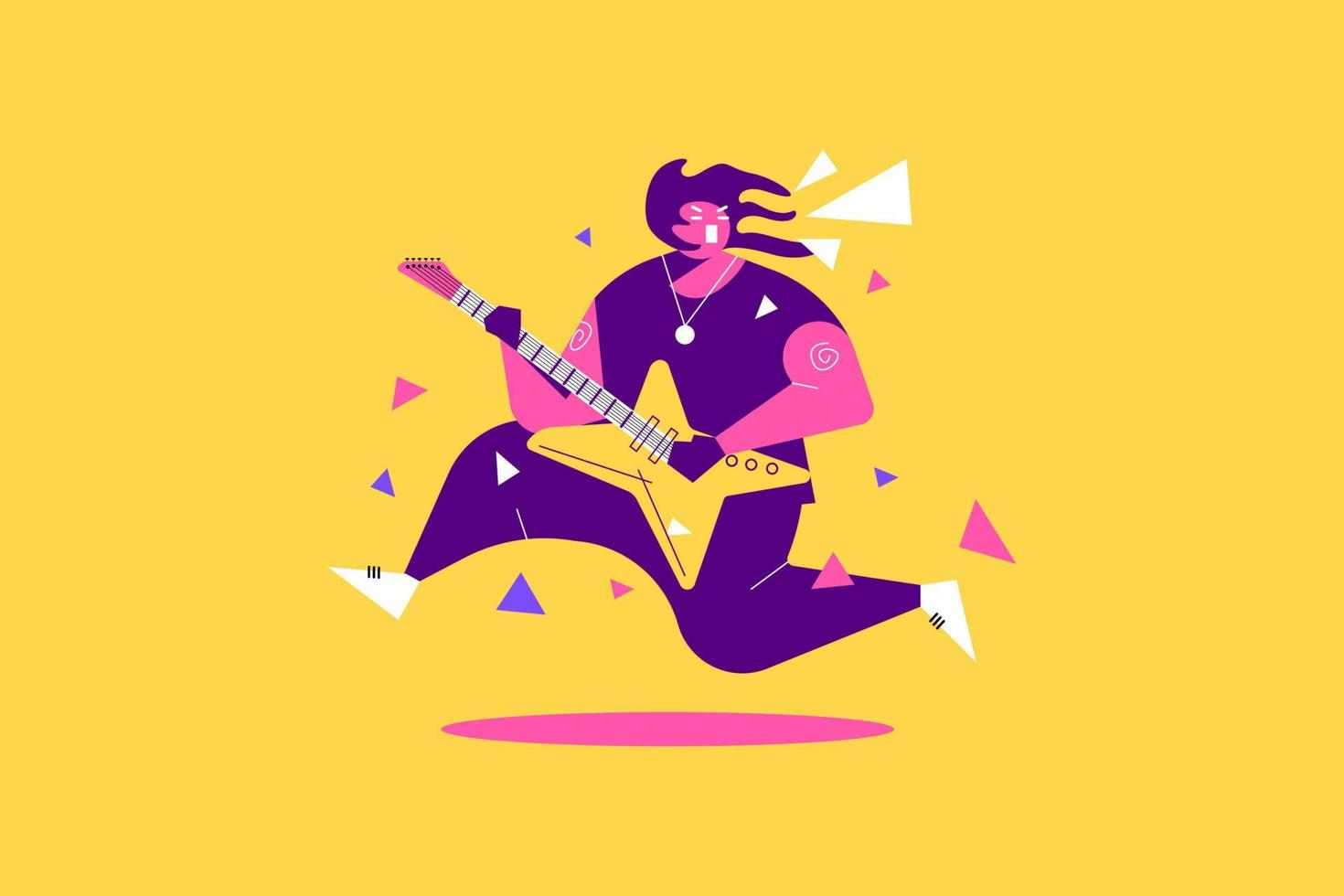 Unique Man Jumping While Playing Guitar Vector Illustration