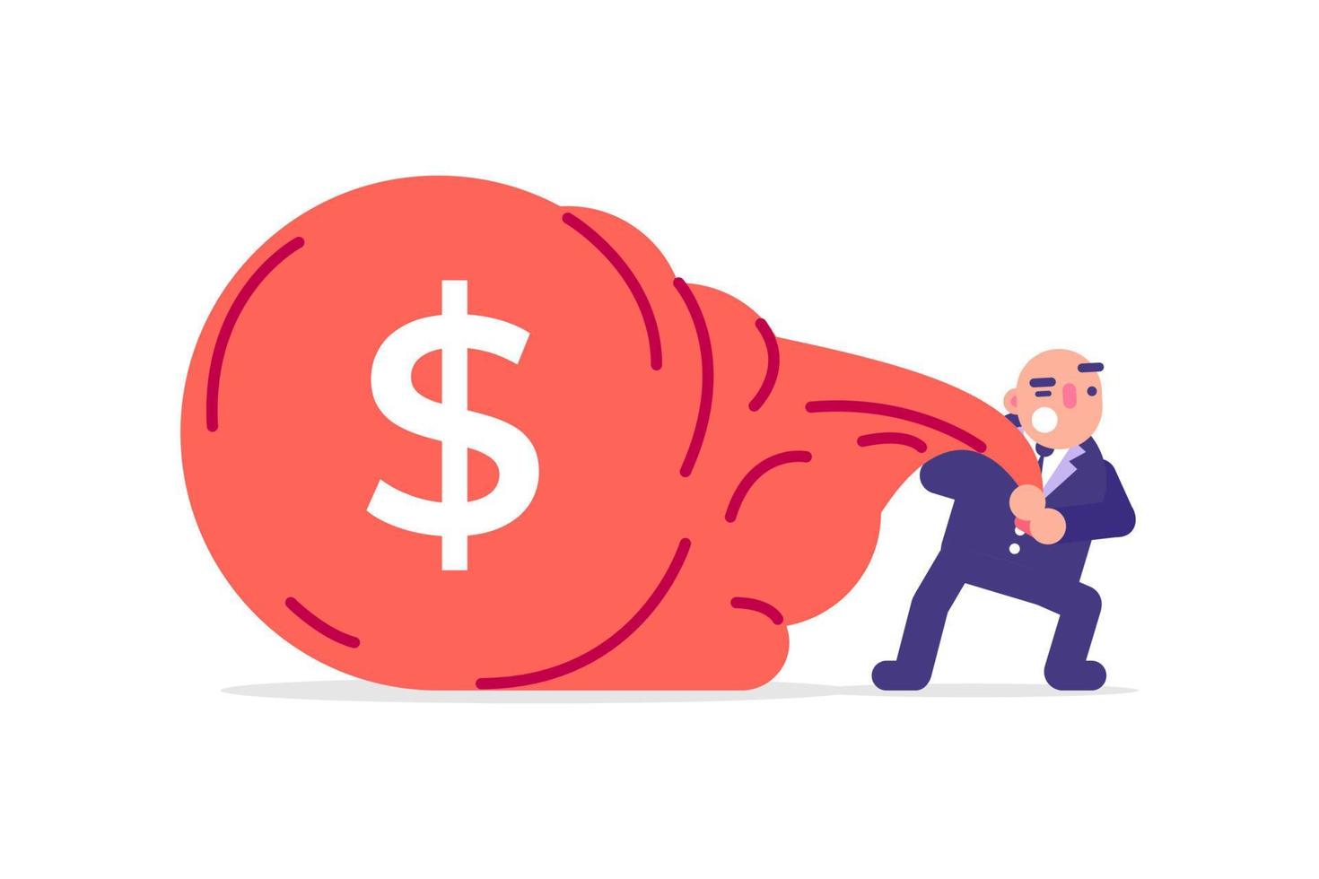 Bald Businessman Pulling A Bunch Of Money vector
