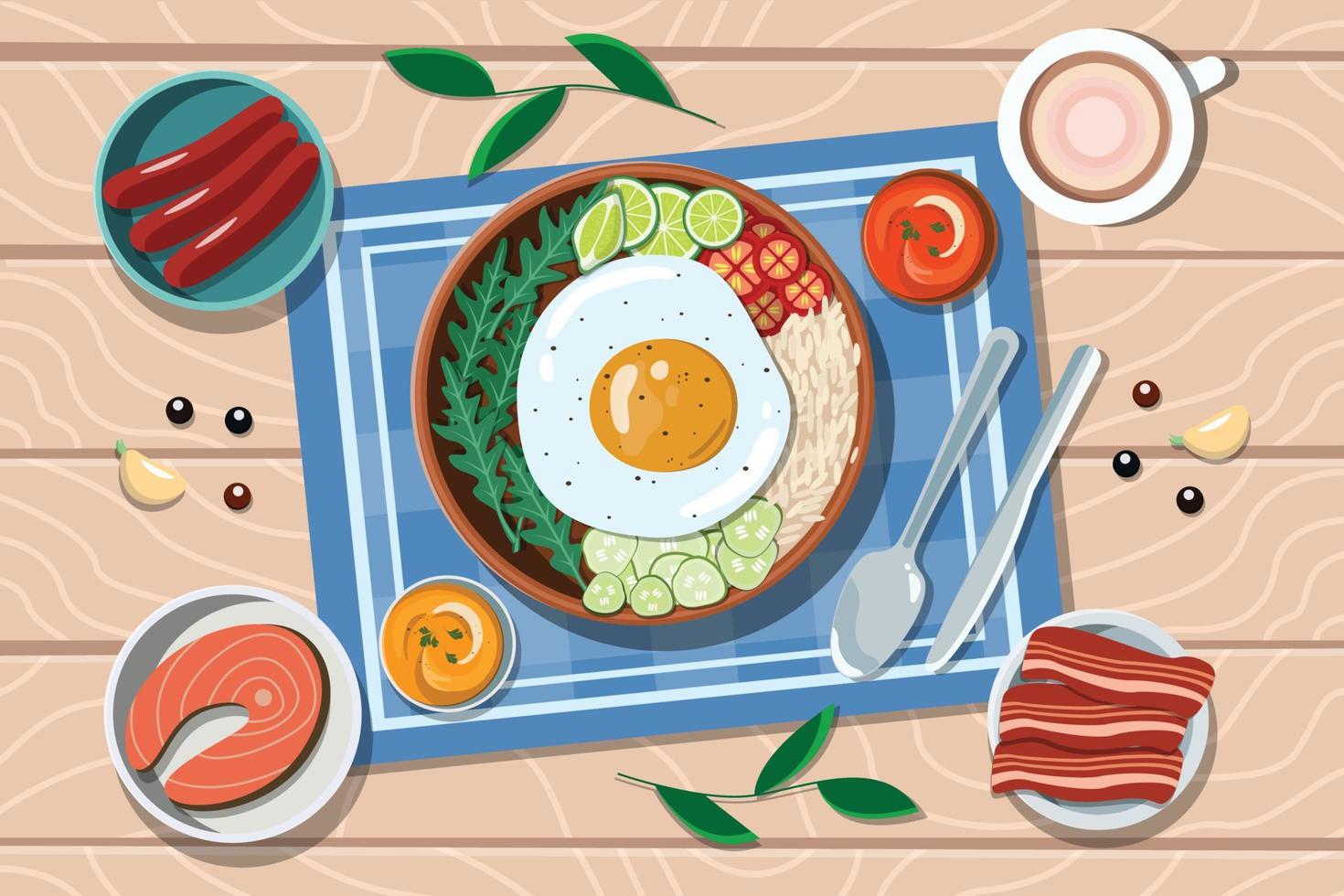 Breakfast and lunch plates illustration vector