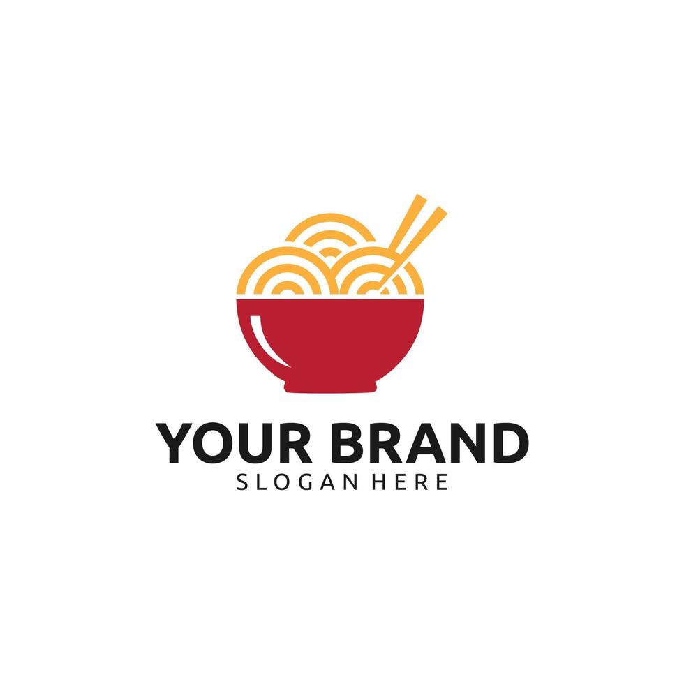 RED BOWL NOODLES WITH CHOPSTICK LOGO DESIGN vector