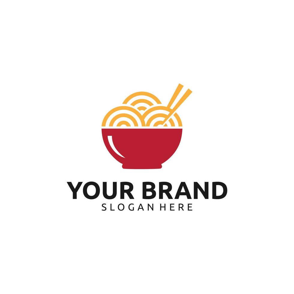 fideos de tazón rojo con diseño de logotipo de palillos vector