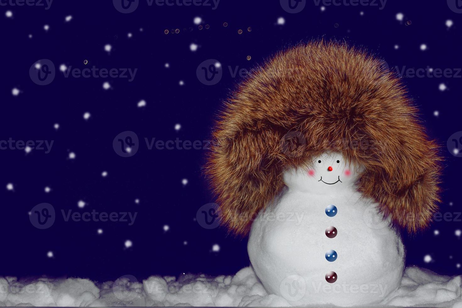 happy snowman. Winter landscape. Merry christmas and happy new year greeting card photo