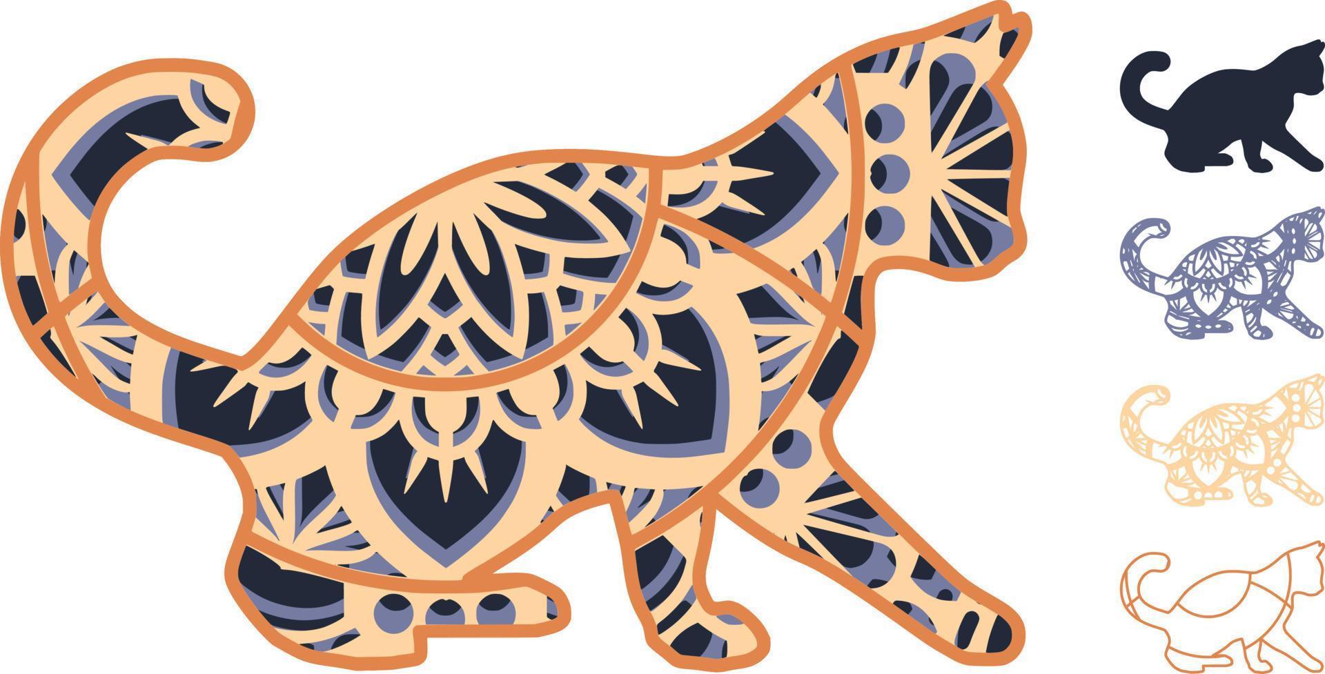 Cat Mandala Multilayers Laser Cut FIle vector