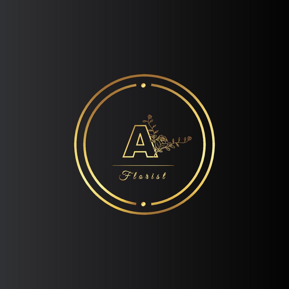 Lettering or word A font with line circle flowers and leaves image graphic icon logo design abstract concept vector stock