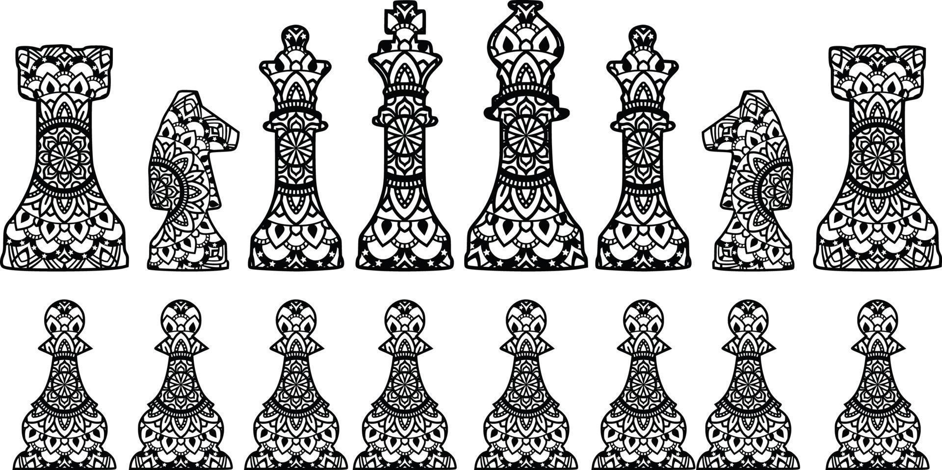 estampado de mandala de juego de ajedrez vector