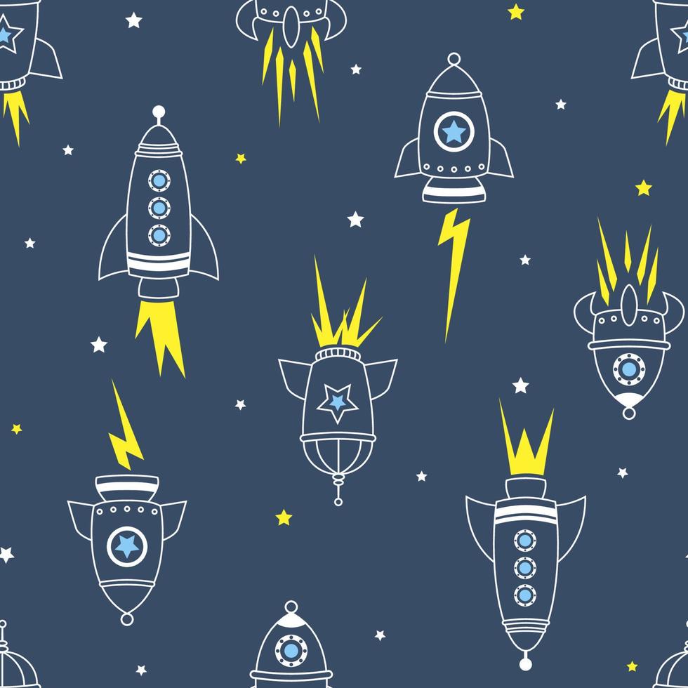 Spaceships seamless repeat pattern design vector