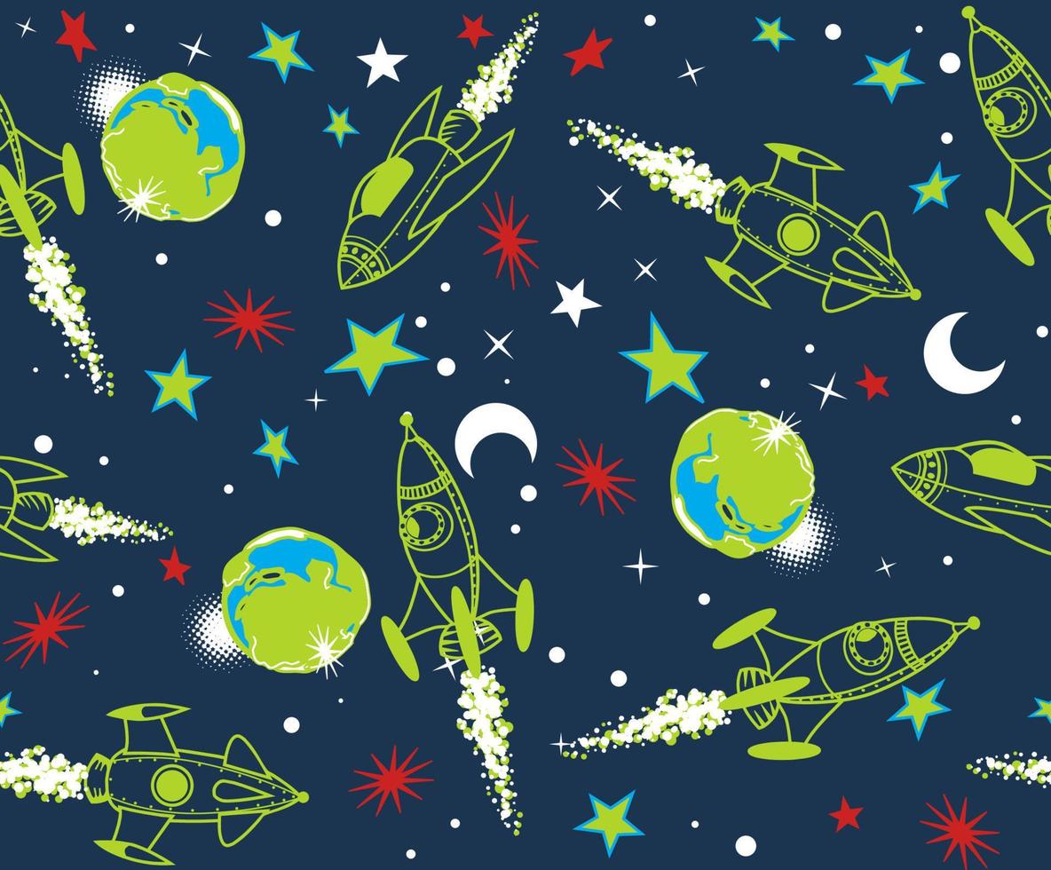 Spaceships seamless repeat pattern design vector
