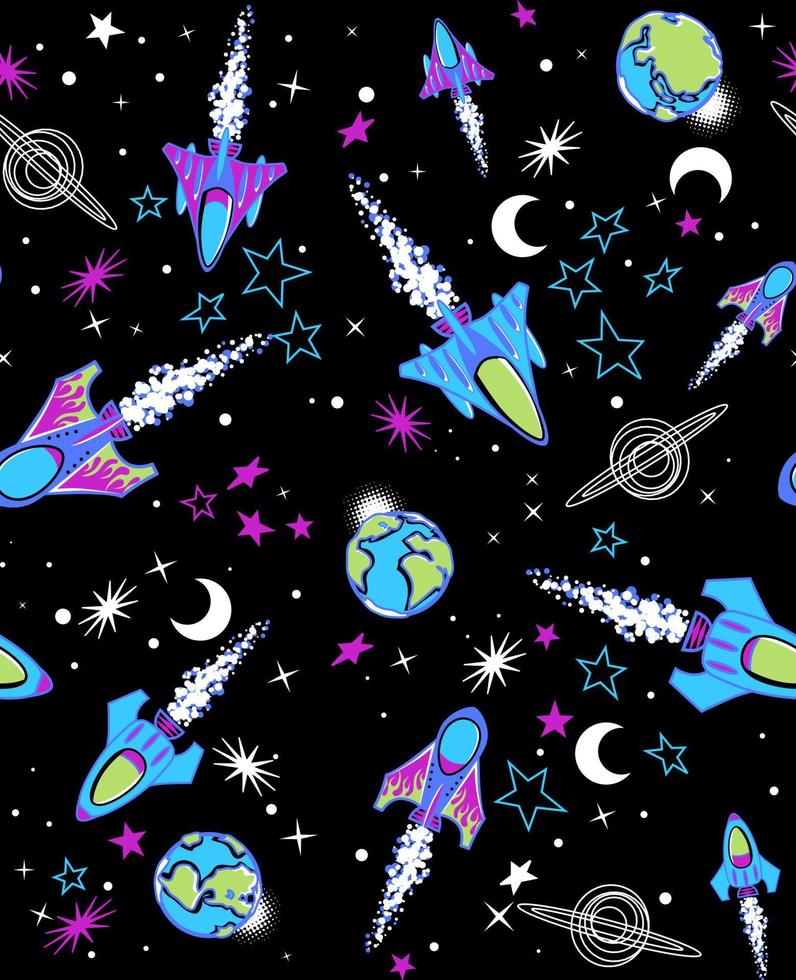 Spaceships seamless repeat pattern design vector