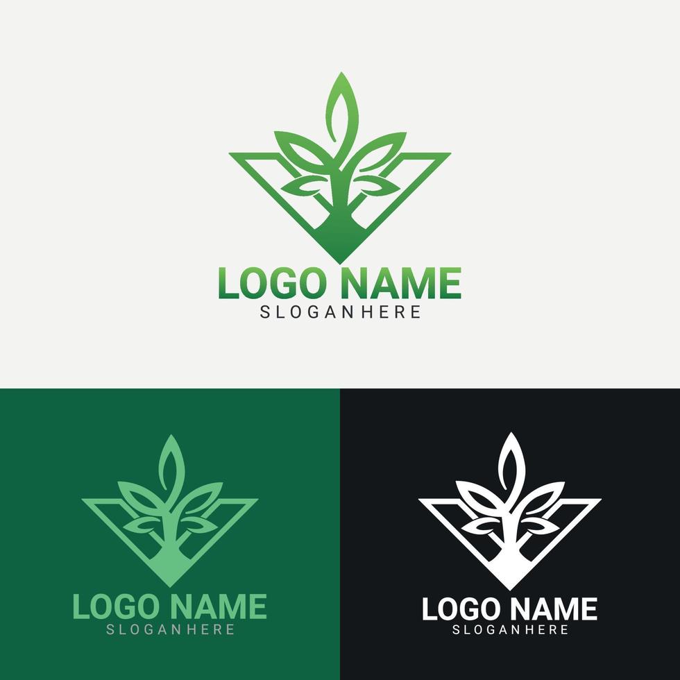 diseño de logotipo de árbol de planta de letra v vector