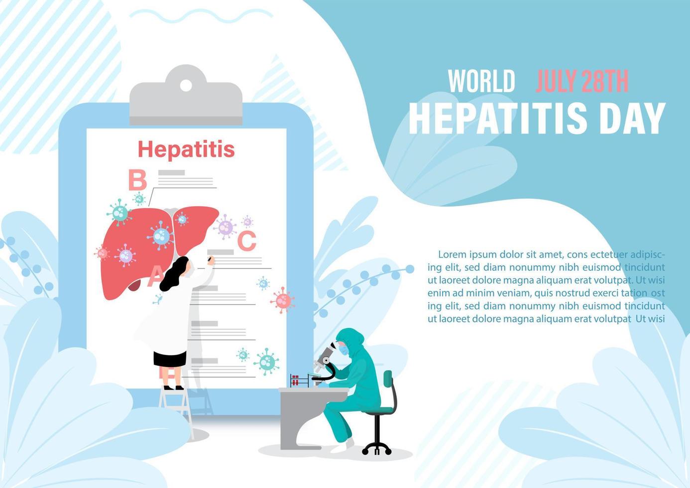 Concept of hepatitis A, B, C, D,. World hepatitis day poster's campaign in flat style and vector design.