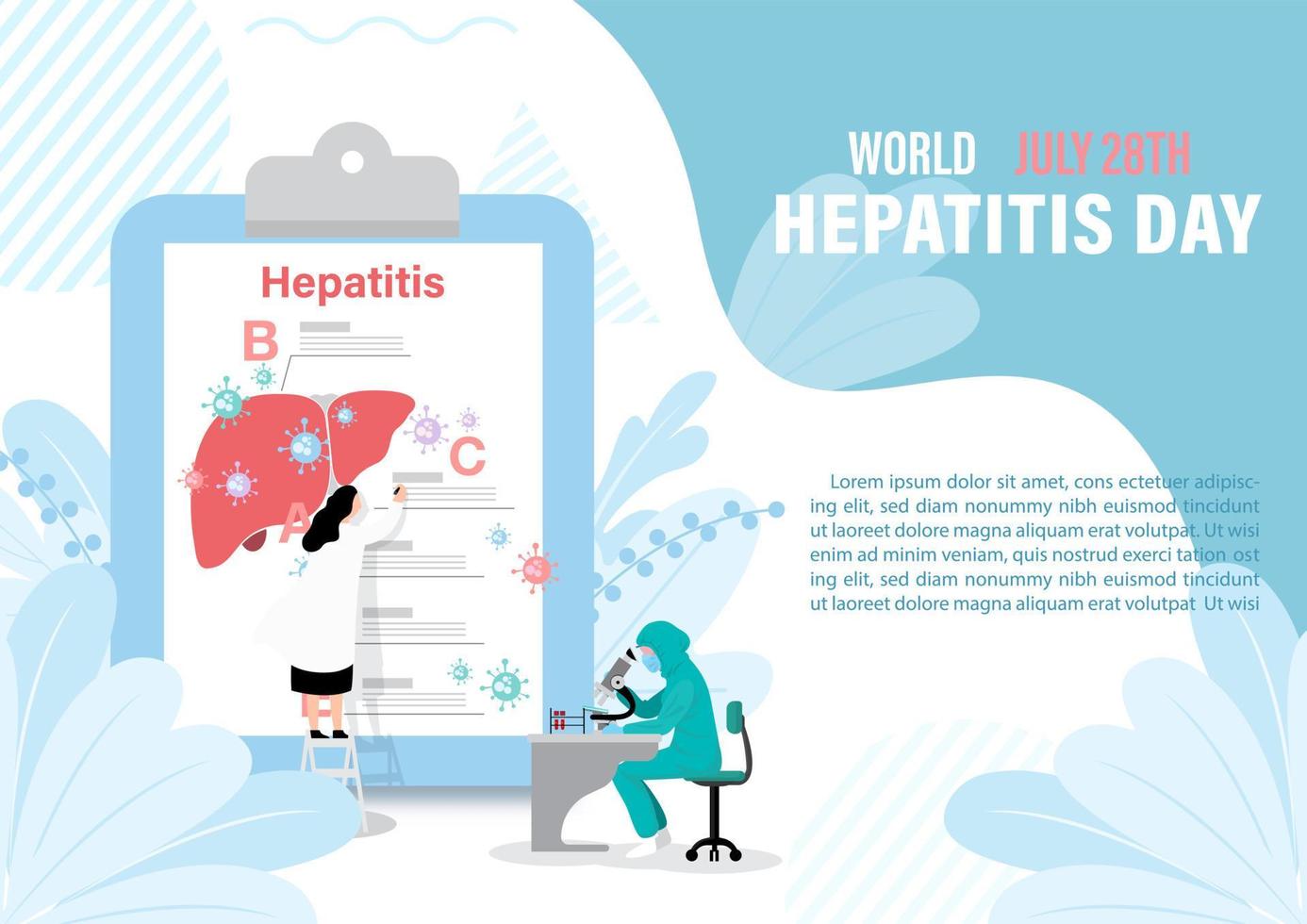 concepto de hepatitis a, b, c, d,. campaña del cartel del día mundial de la hepatitis en estilo plano y diseño vectorial. vector