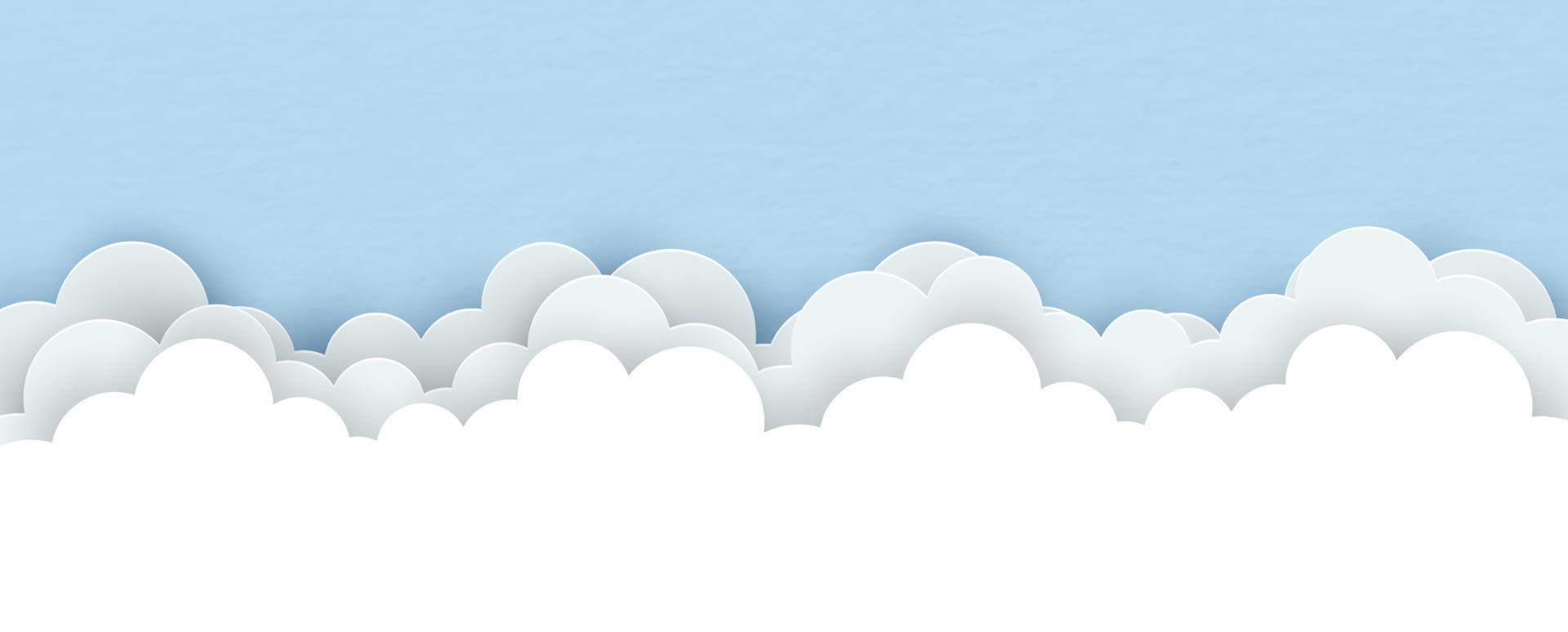 cloudscape en estilo de corte de papel sobre fondo de patrón de papel azul con espacio para textos. vector