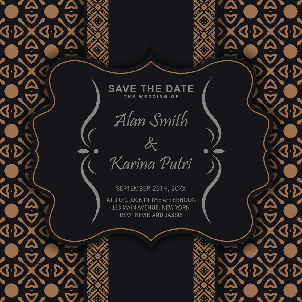 dark black wedding invitation with pattern vector