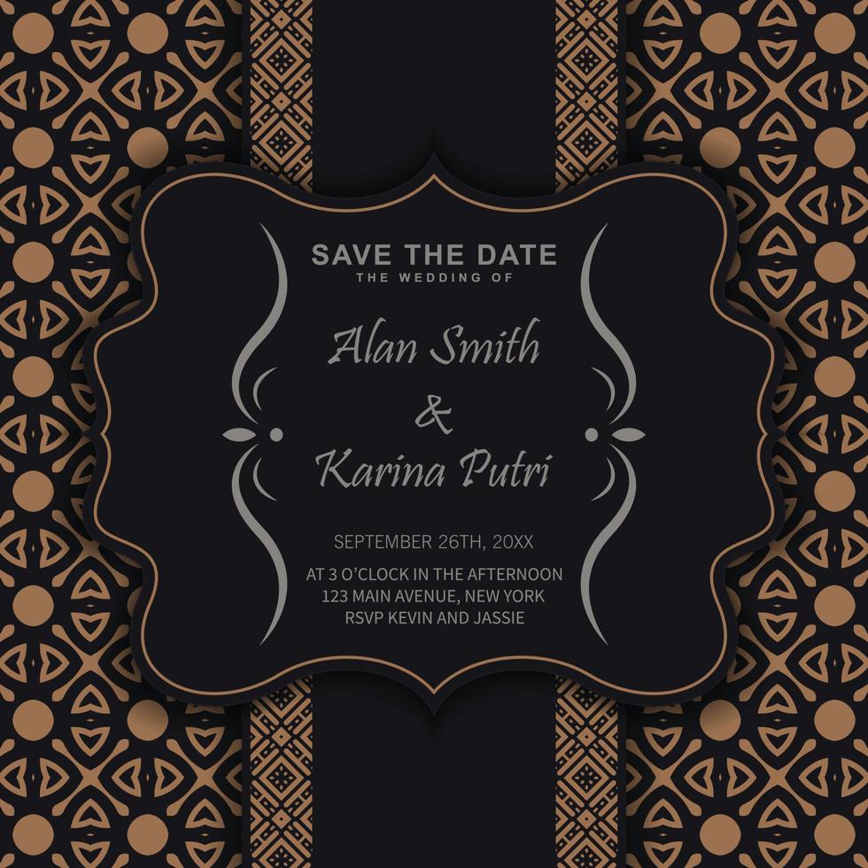 invitación de boda negro oscuro con patrón vector