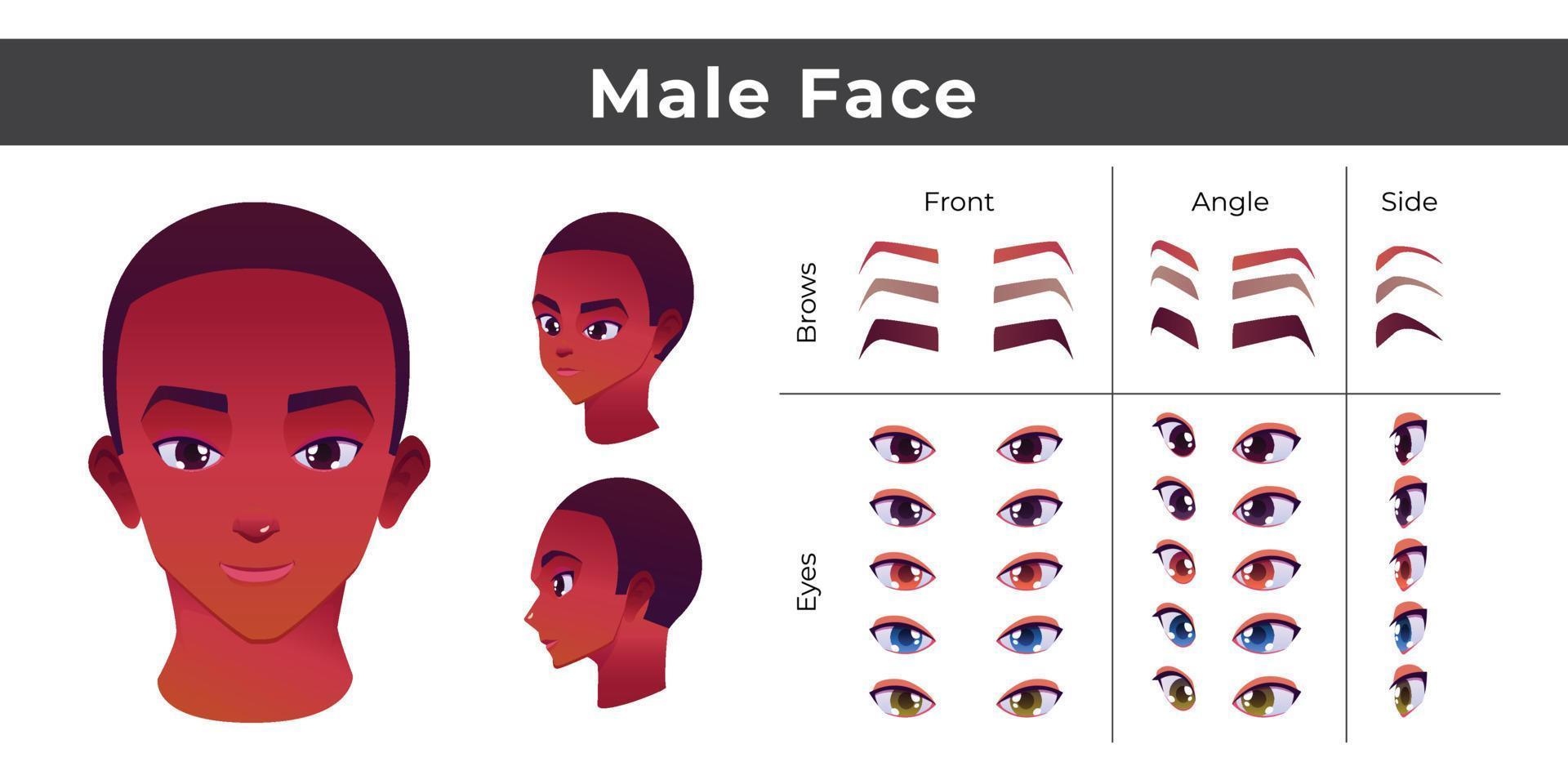 construcción de cara de hombre asiático, creación de avatar con partes de cabeza aisladas. con ojos y cejas diferentes vector