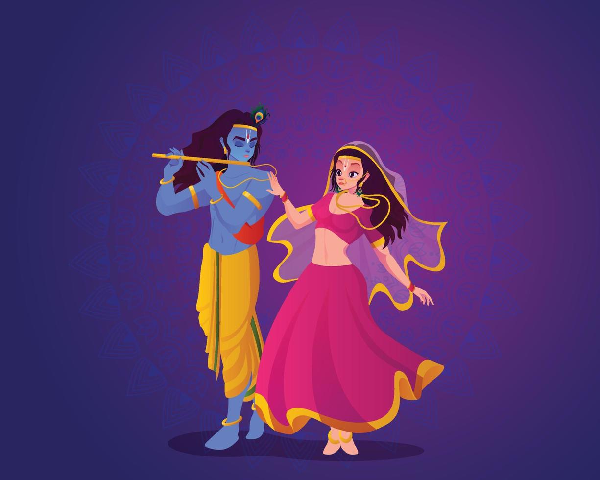 Happy Janmashtami festival holiday - Lord Krishna playing bansuri  with Radha vector