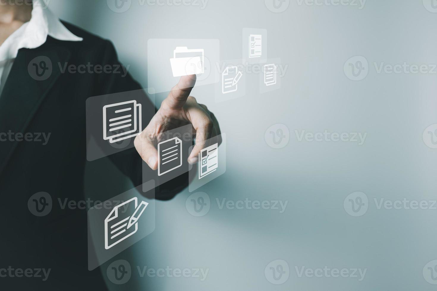Document Management System DMS, Online document database management, Organization document Organized, automated processes to manage files, ERP enterprise efficient, business technology. photo