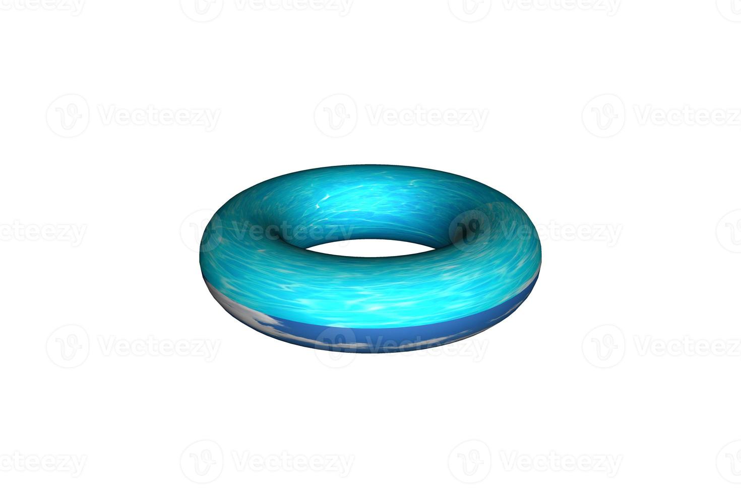 un anillo de natación inflable azul acuarela está aislado sobre fondo blanco. foto