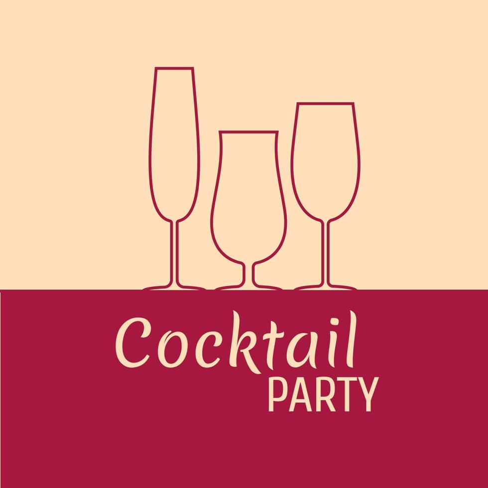 Cocktail party template. Alcohol glasses. Simple thin line icon vector