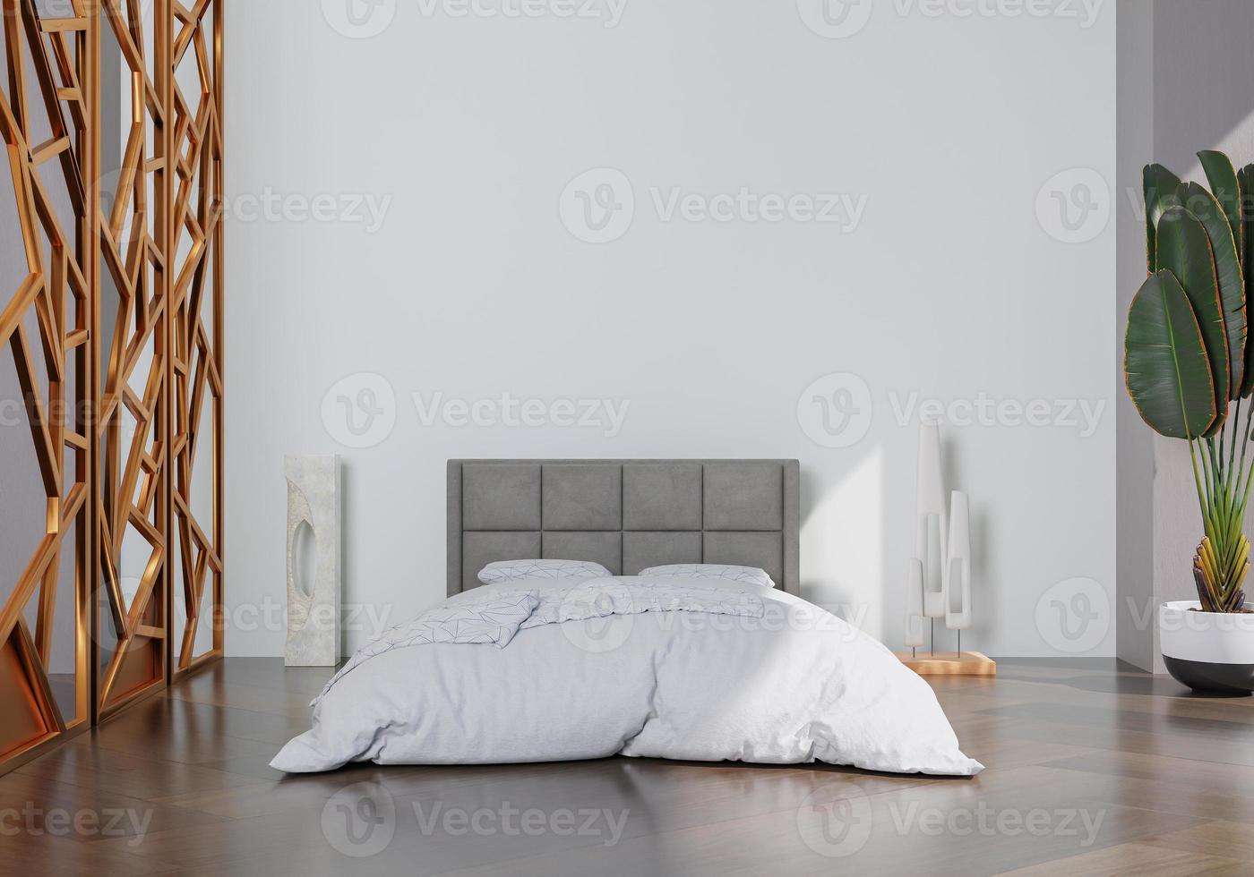 minimal interior style poster Mock up the living room wall in white with modern sofa and decorations in the living room.  copy space. 3D rendering. photo