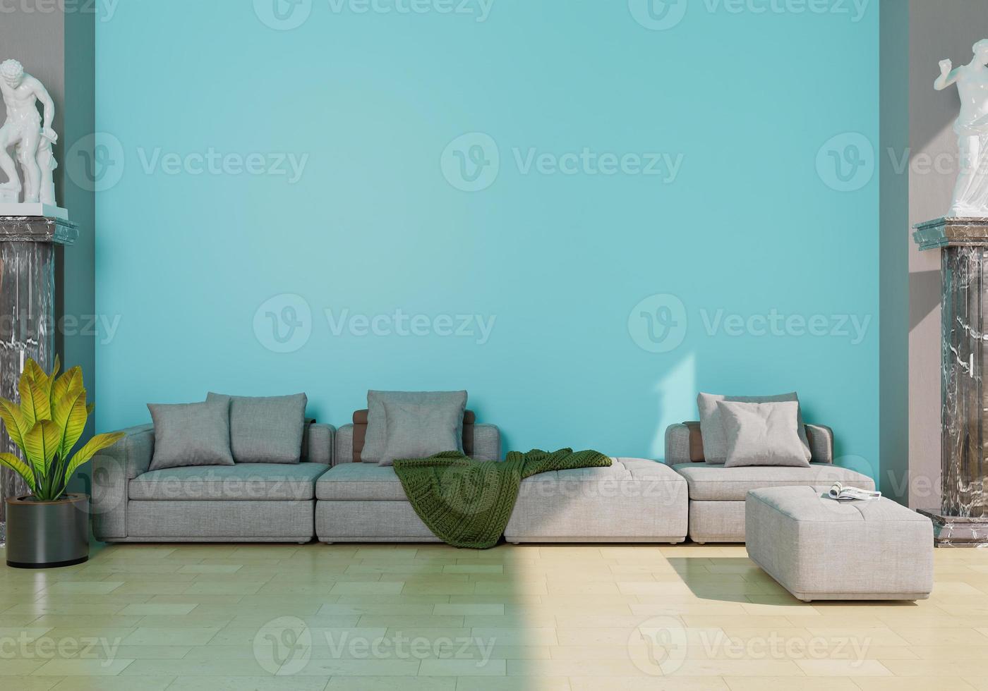 minimal interior style poster Mock up the living room wall with modern sofa and decorations in the living room.  copy space. 3D rendering. photo