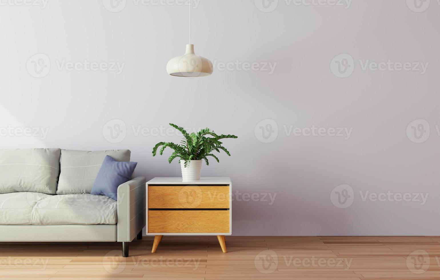 minimal interior style poster Mock up the living room wall with modern sofa and decorations in the living room.  copy space. 3D rendering. photo