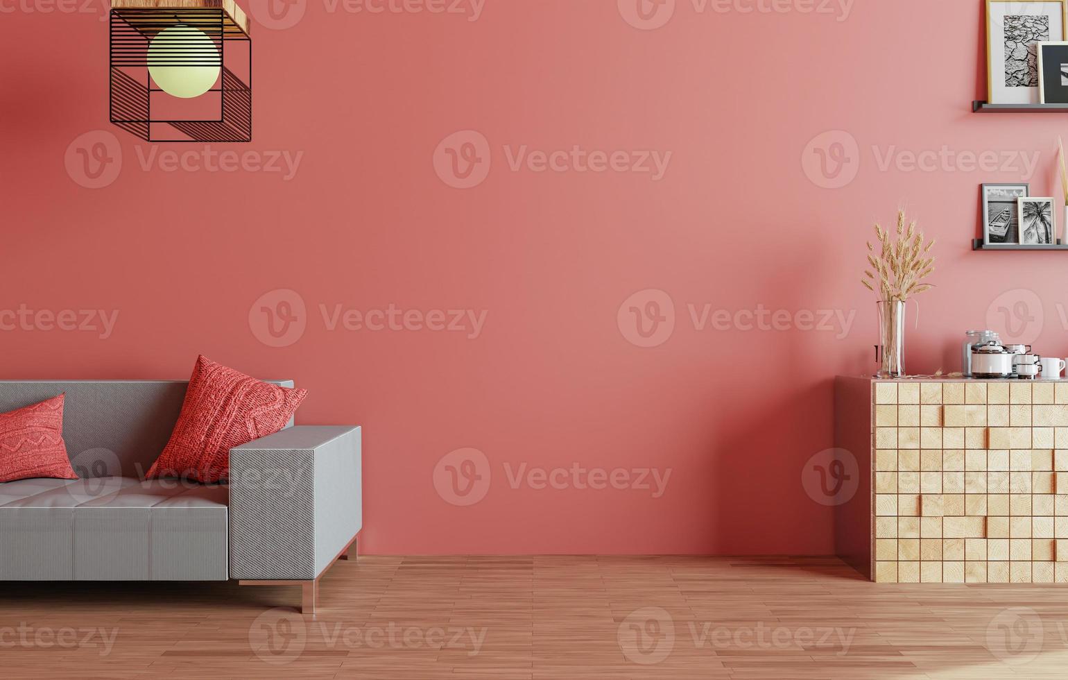 minimal interior style poster Mock up the living room wall with modern sofa and decorations in the living room.  copy space. 3D rendering. photo