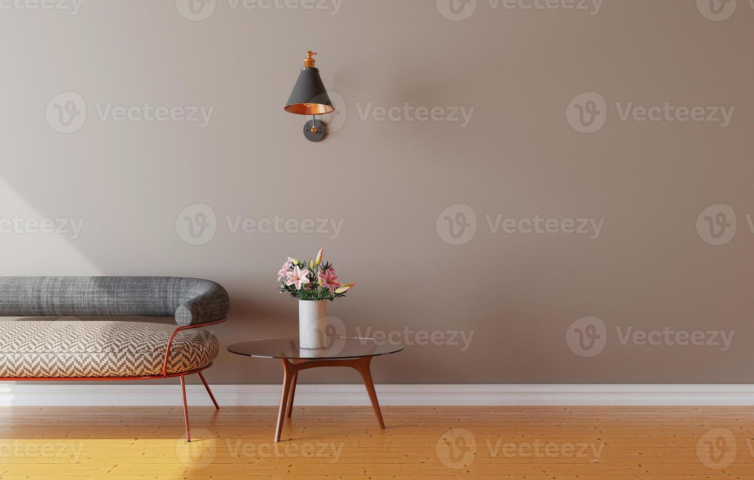 minimal interior style poster Mock up the living room wall with modern sofa and decorations in the living room.  copy space. 3D rendering. photo