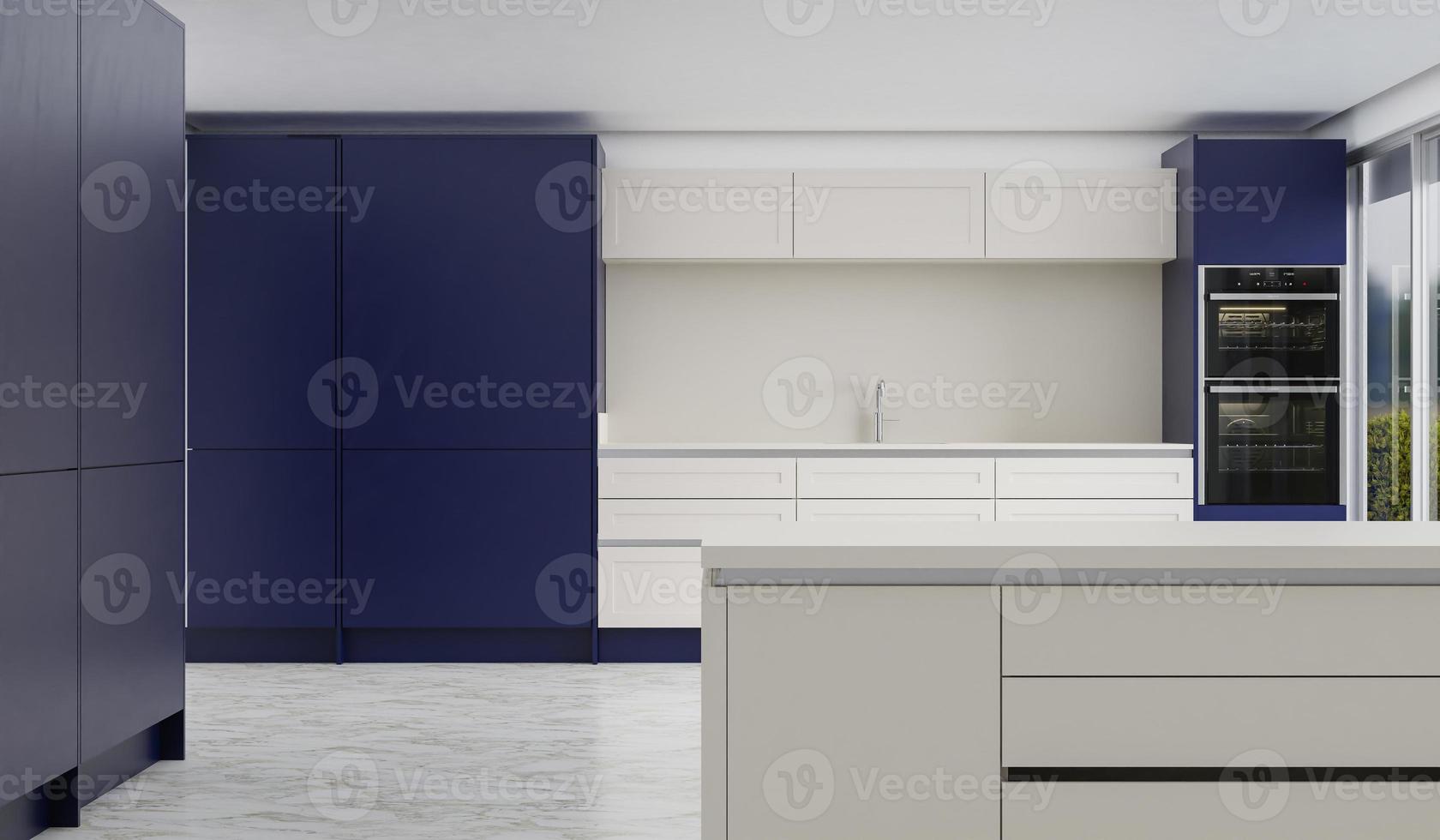 cooking room with a dinning table - wall. 3D rendering. photo