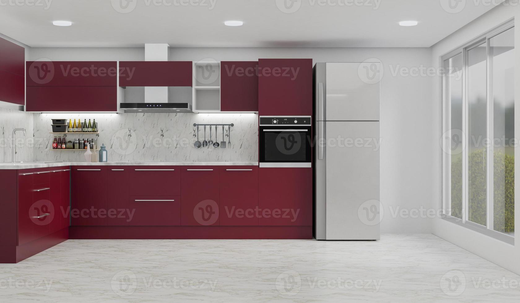 cooking room with a dinning table - wall. 3D rendering. photo